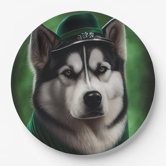 Assiettes En Carton Alaskan Malamute chien en robe de fête St. Patrick (Devant)