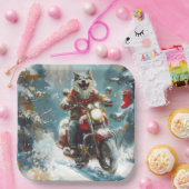 Assiettes En Carton Alaskan Malamute Dog équitation moto Noël (Fête)