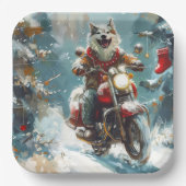 Assiettes En Carton Alaskan Malamute Dog équitation moto Noël (Recto)