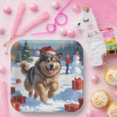 Assiettes En Carton Alaskan Malamute Noël Festive Scène de neige (Fête)