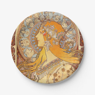 Assiettes En Carton Alfonse Mucha Zodiac Art nouveau femme