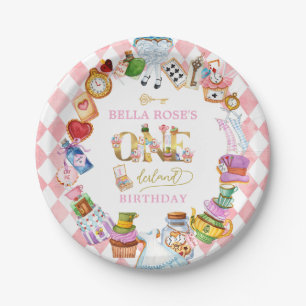Assiettes En Carton Alice au Pays des Merveilles 1er anniversaire Rose