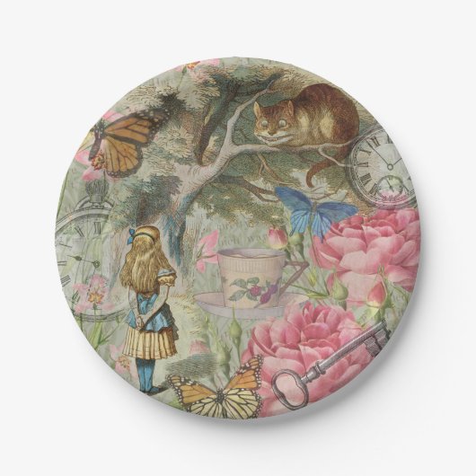 Assiettes En Carton Alice Cheshire Chat Wonderland Tree Garden (Devant)