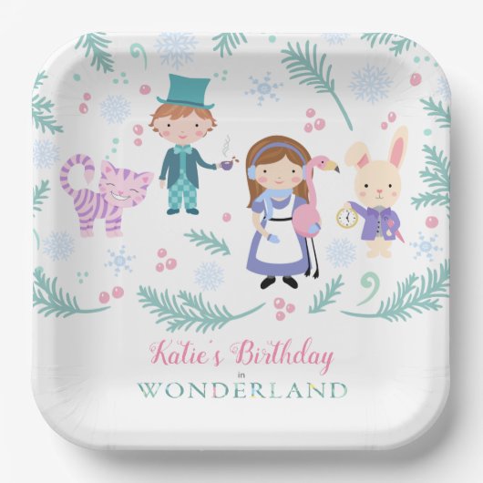Assiettes En Carton Alice en hiver Wonderland fête d'anniversaire (Recto)