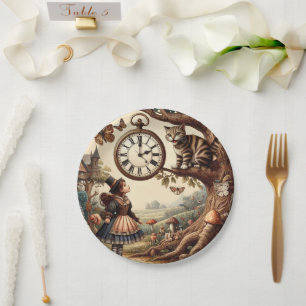 Assiettes En Carton Alice et Chat du Cheshire : Fantaisie Merveilleuse