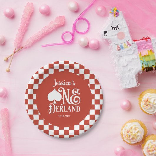 Assiettes En Carton  Alice in ONEderland 1st Birthday Red Checkered (Fête)