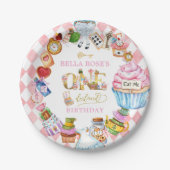 Assiettes En Carton Alice in Wonderland 1st birthday Pink  (Devant)