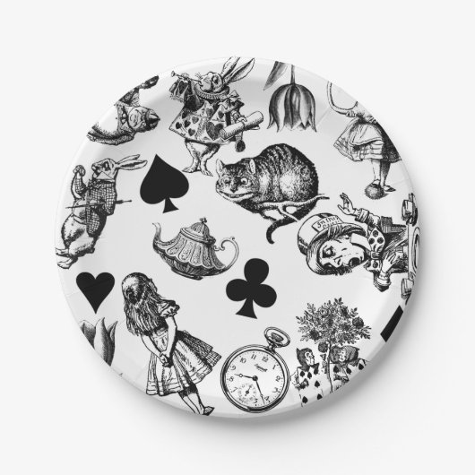 Assiettes En Carton Alice White Rabbit Wonderland Cheshire Cat (Devant)