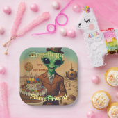 Assiettes En Carton Alien amical avec gâteau d'anniversaire (Fête)