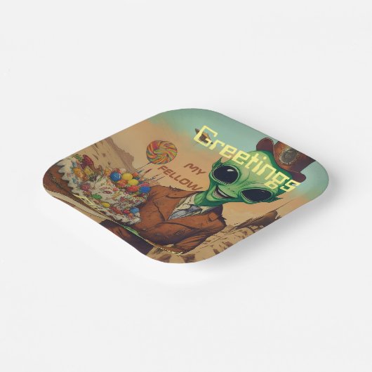 Assiettes En Carton Alien amical avec gâteau d'anniversaire (Angulaire)