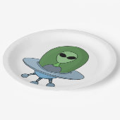 Assiettes En Carton Alien dans son petit vaisseau spatial (Angle)