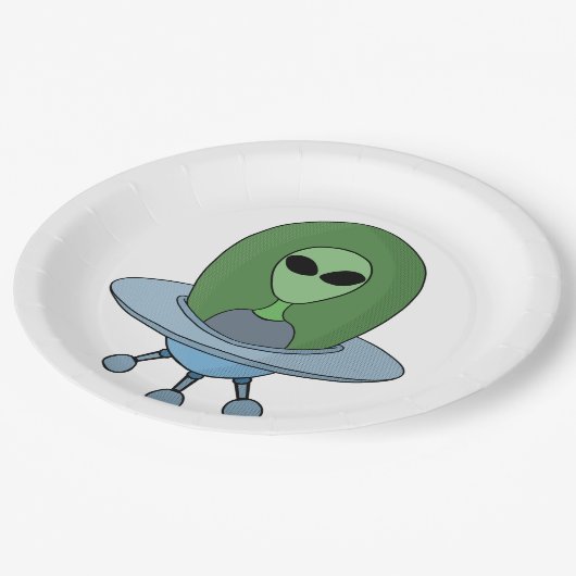 Assiettes En Carton Alien dans son petit vaisseau spatial (Angle)