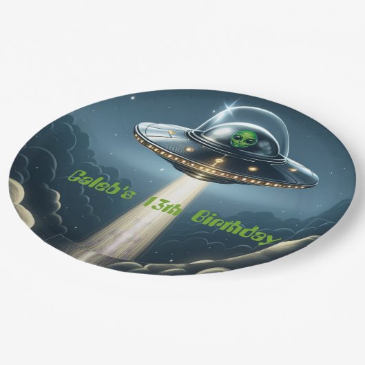 Assiettes En Carton Alien enlèvement UFO Blue Clouds fête d'anniversai (Angle)