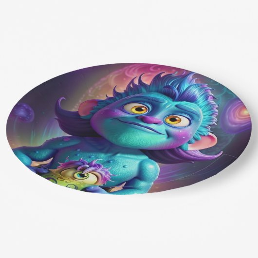 Assiettes En Carton Alien et ami de l'espace (Angle)