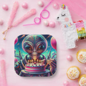 Assiettes En Carton Alien extraterrestre mangeant Anniversaire Gâteau (Fête)