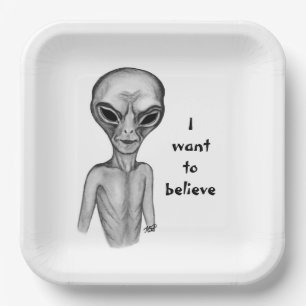Assiettes En Carton Alien gris, je veux croire
