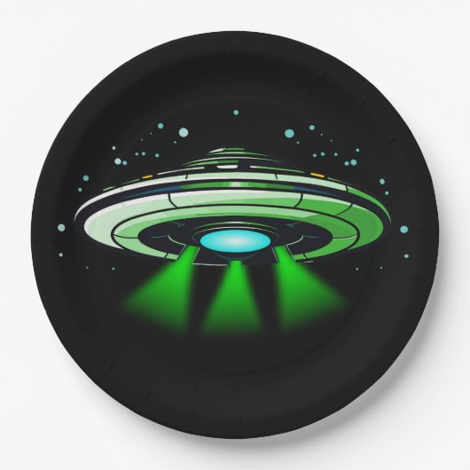 Assiettes En Carton Alien OVNI enlèvement vaisseau spatial fête d'anni (Devant)