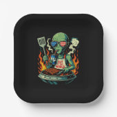 Assiettes En Carton Alien Patriotique Drôle Grillant au Barbecue Améri (Recto)