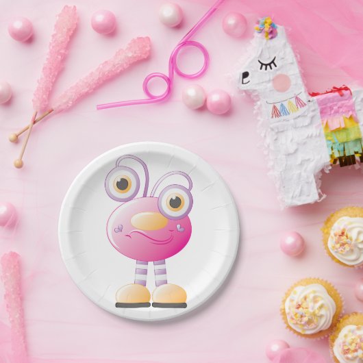 Assiettes En Carton Alien Rose mignon Avec Grands Yeux (Fête)
