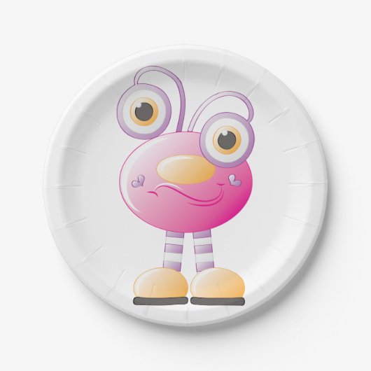 Assiettes En Carton Alien Rose mignon Avec Grands Yeux (Devant)