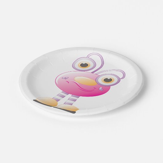 Assiettes En Carton Alien Rose mignon Avec Grands Yeux (Angle)