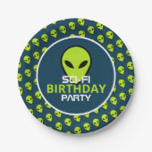 Assiettes En Carton Alien Sci-fi Vert, Anniversaire (Devant)
