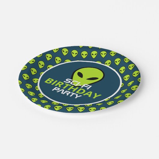 Assiettes En Carton Alien Sci-fi Vert, Anniversaire (Angle)