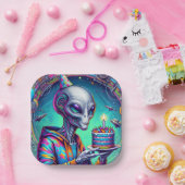Assiettes En Carton Alien tenant Birthday Cake (Fête)