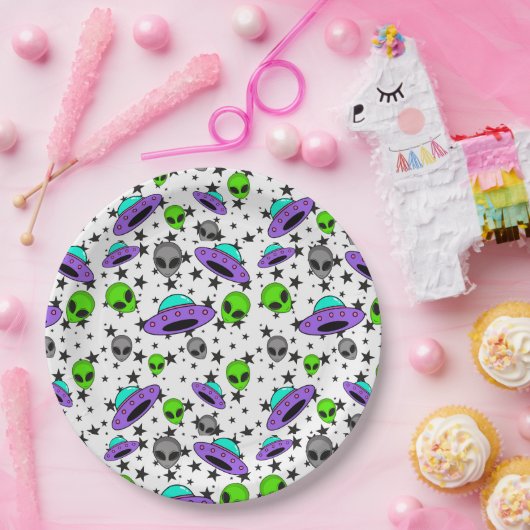 Assiettes En Carton alien ufo et motif étoile (Fête)