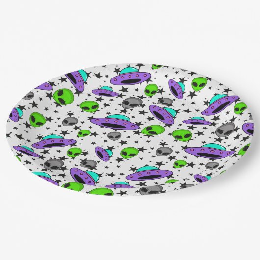 Assiettes En Carton alien ufo et motif étoile (Angle)