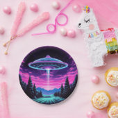 Assiettes En Carton Alien vaisseau spatial rétro futuriste (Fête)