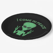 Assiettes En Carton Alien Vert Je Viens En Paix OVNI Extraterrestre (Angle)