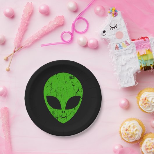 Assiettes En Carton alien vert tête pour science-fiction extraterrestr (Fête)