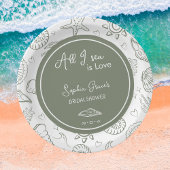 Assiettes En Carton All I Sea is Love Sage Green Seashells Doodles