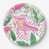 Assiettes En Carton Alligator Vin rose vert Preppy (Devant)