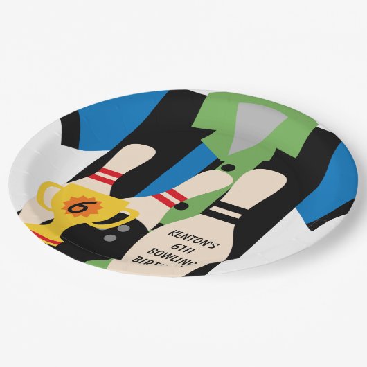 Assiettes En Carton Allons au bowling Plaques de papier d'anniversaire (Angle)