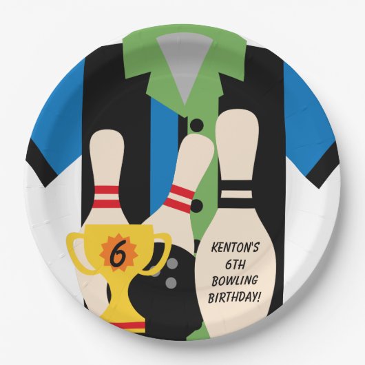 Assiettes En Carton Allons au bowling Plaques de papier d'anniversaire (Devant)