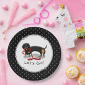 Assiettes En Carton Allons-y ! Dachshund Chien (noir et bronzé) Drôle  (Fête)