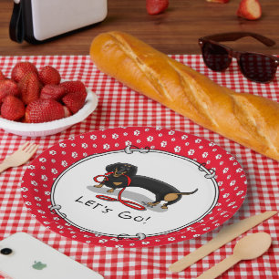 Assiettes En Carton Allons-y ! Dachshund (noir et tan) drôle chien