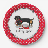Assiettes En Carton Allons-y ! Dachshund (noir et tan) drôle chien (Devant)
