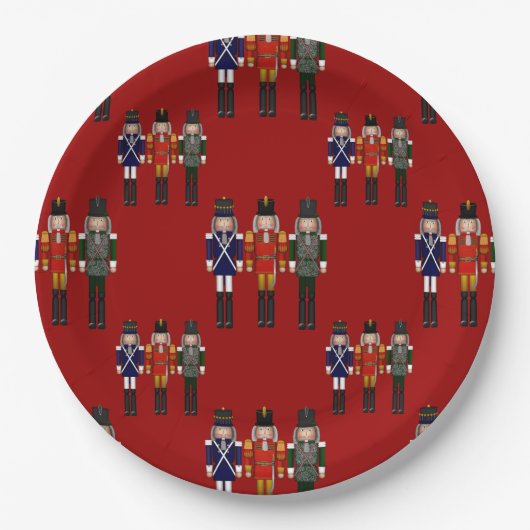 Assiettes En Carton Allover Nutcrackers, Plaques de papier rouge (Devant)
