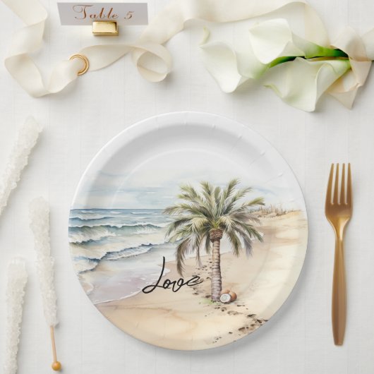 Assiettes En Carton Aloha Beach Tropical Cocots Palm Tree (Mariage)