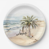 Assiettes En Carton Aloha Beach Tropical Cocots Palm Tree (Devant)