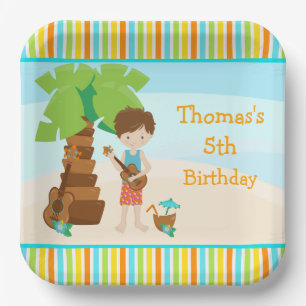 Assiettes En Carton Aloha Brown Hair Boy Party