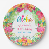 Assiettes En Carton Aloha Flamant rose tropical Anniversaire Luau  (Devant)