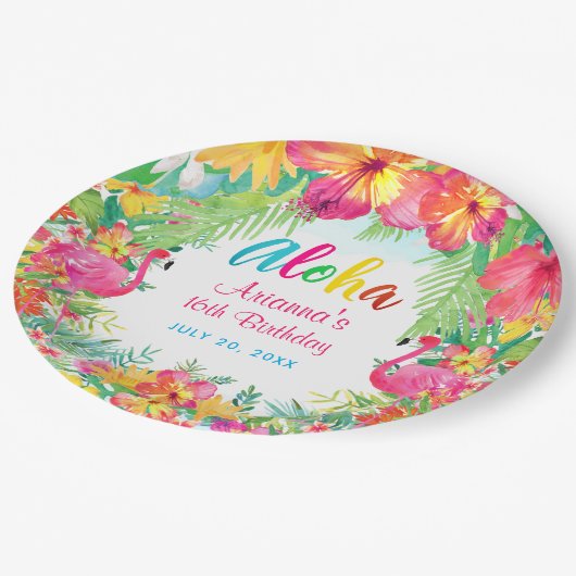 Assiettes En Carton Aloha Flamant rose Tropical Anniversaire Luau Plaq (Angle)