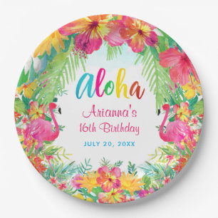 Assiettes En Carton Aloha Flamant rose Tropical Anniversaire Luau Plaq