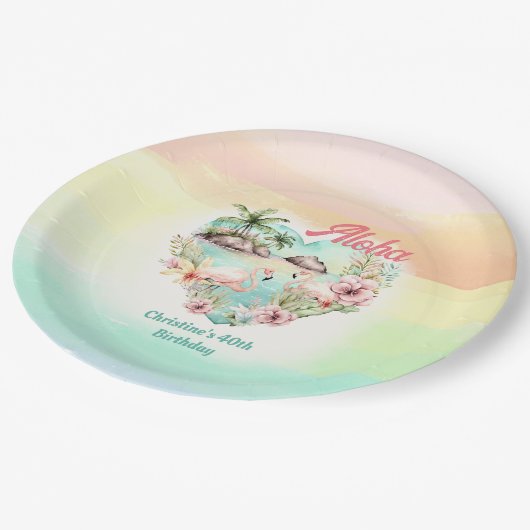 Assiettes En Carton Aloha Luau Eté 40e Anniversaire Plage Tropical (Angle)