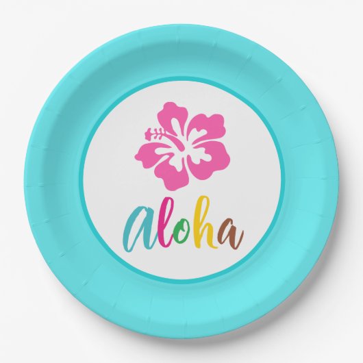 Assiettes En Carton Aloha Luau Eté Tropical Hibiscus (Devant)