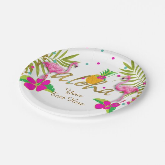 Assiettes En Carton Aloha Luau Filles Flamant rose tropical fête d'ann (Angle)